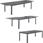sweeek - Table de Jardin Extensible Aluminium + 10 assises Aluminium et textilène Anthracite. 8 chaises. 2 fauteuils. 10 Places. 290 x 100 x 75 cm