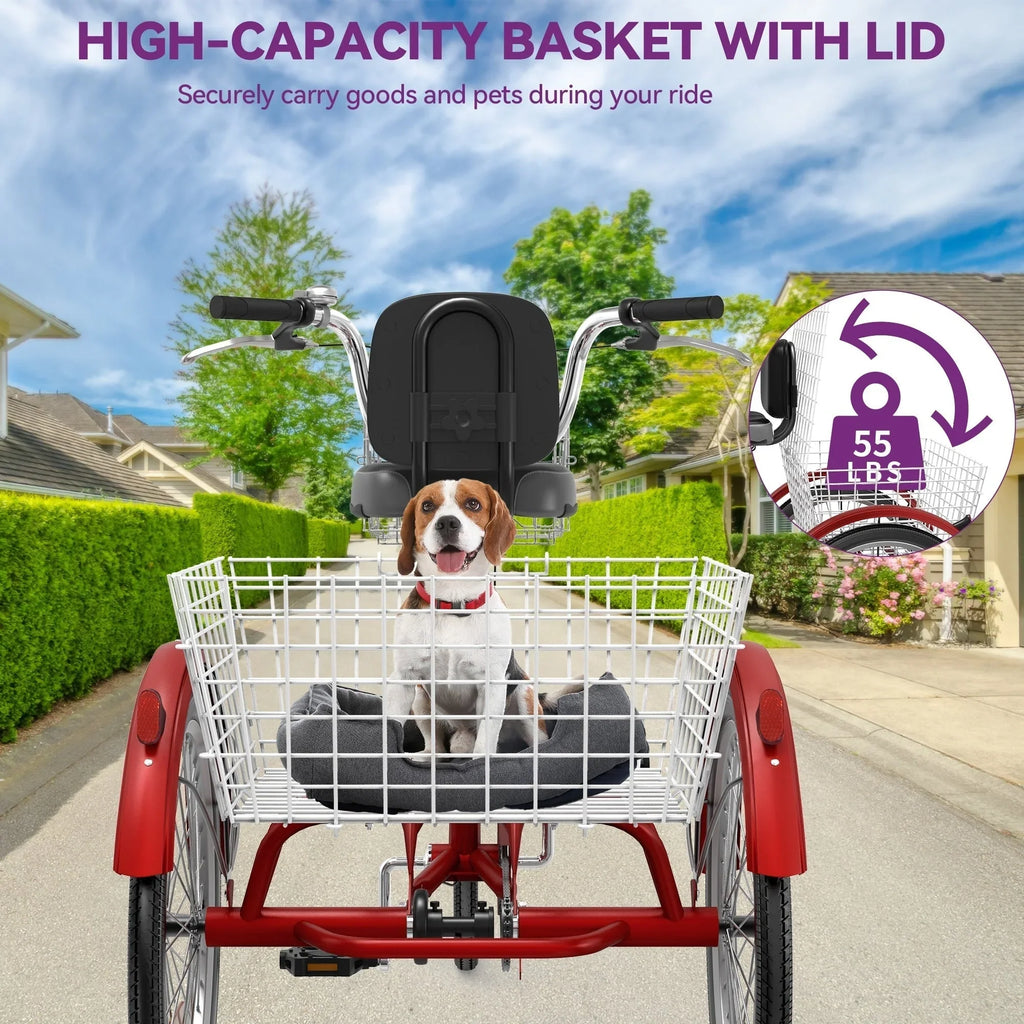 26 Blue Adult Tricycle 3 Wheel Bikes with Removable Baskets