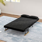 HOMCOM Sofa Bed 2 Seater Folding Sofa Bed Upholstered in Velvet with 5 Levels Adjustable Backrest and Padded Pillows for Office Bedroom Living Room 102 x 73 x 81 cm Beige