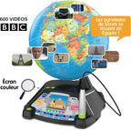 VTech - Genius XL Globe Vidéo Interactif, Globe Terrestre Enfant avec Écran Couleur, Stylet Tactile, 600 Vidéos de la BBC, Jouet Scientifique Éducatif, Cadeau Enfant Dès 7 Ans - Contenu en Français