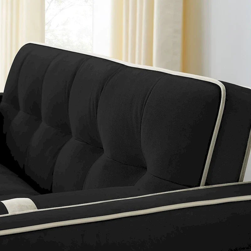 Velvet Multi-Functional Pull-Out Sofa Bed Adjustable Reclining Backrest With Pillows - N/A