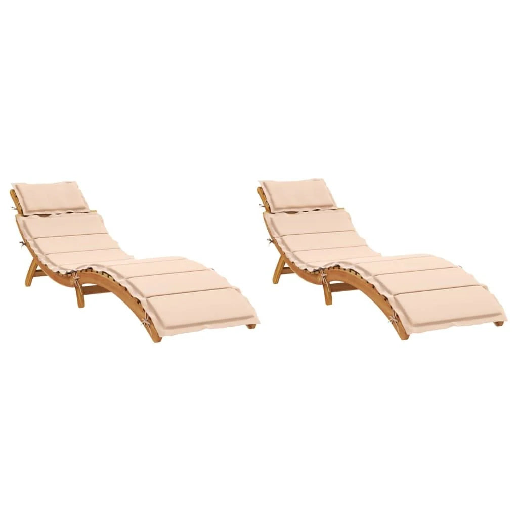 Pack 2 Uds Tumbonas De Jardín | Silla | Sillón Exterior Con Cojines Madera Maciza De Acacia Beige Cfw520516