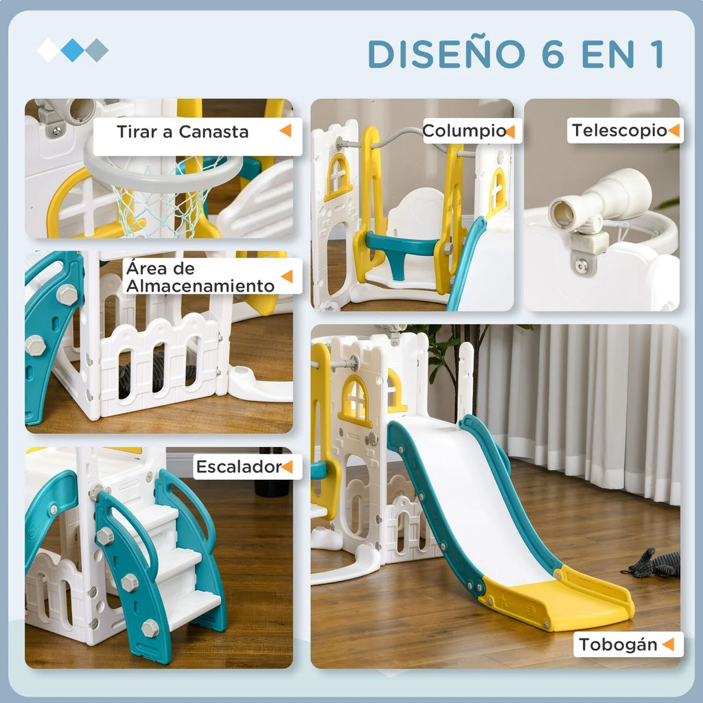 Tobogán Infantil 6 En 1 Con Columpio Y Tobogán Multicolor