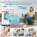 Climatiseur Mobile Silencieux, 8L Refroidisseur d'air 3 IN 1 Climatiseur Portable Ventilateur Humidificateur, 12H Minuterie, 3 Vitesses, Télécommande, Économie d'énergie pour Chambre Maison Bureau