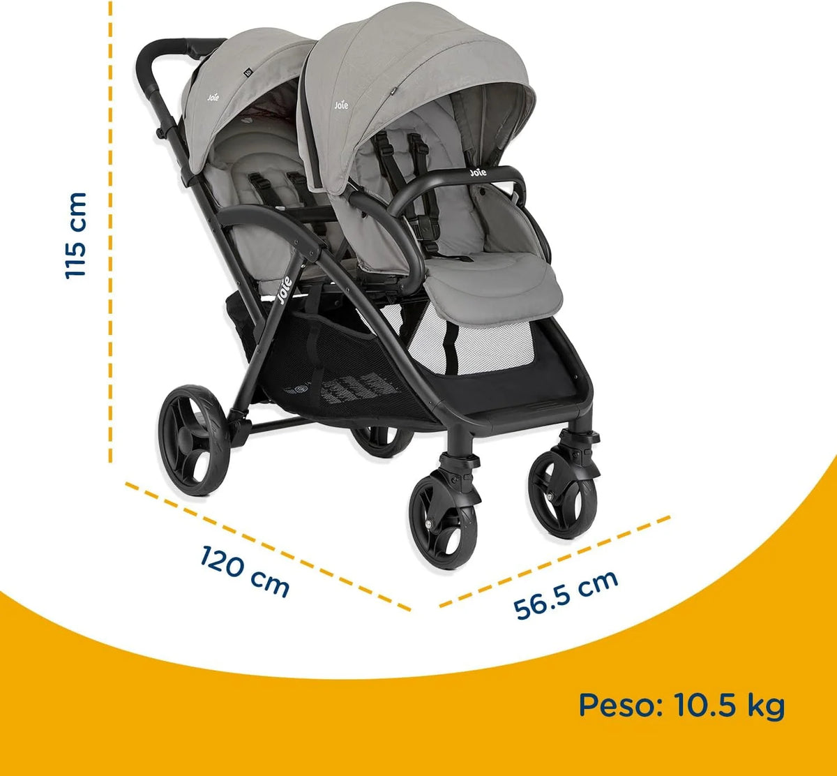 Joie - Evalite™ Duo - Poussette Double - Siège Arrière Inclinable À Plat - Pliage Facile & Compact - Compatible Sièges Auto - Suspension 4 Roues - Harnais 5 Points SoftTouch - Dès la naissance