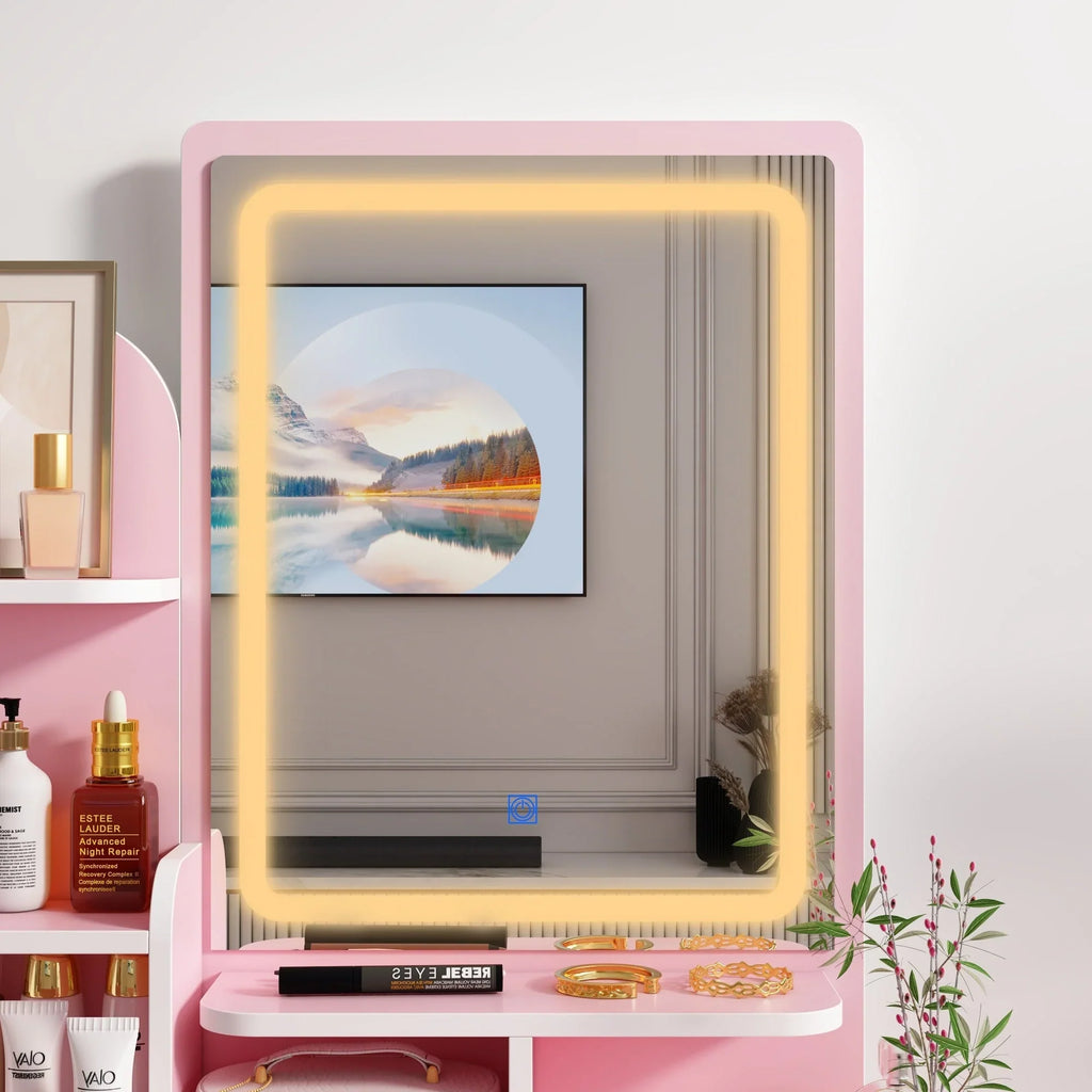 Makeup Vanity Set Table With LED Light &Mirror & Stool