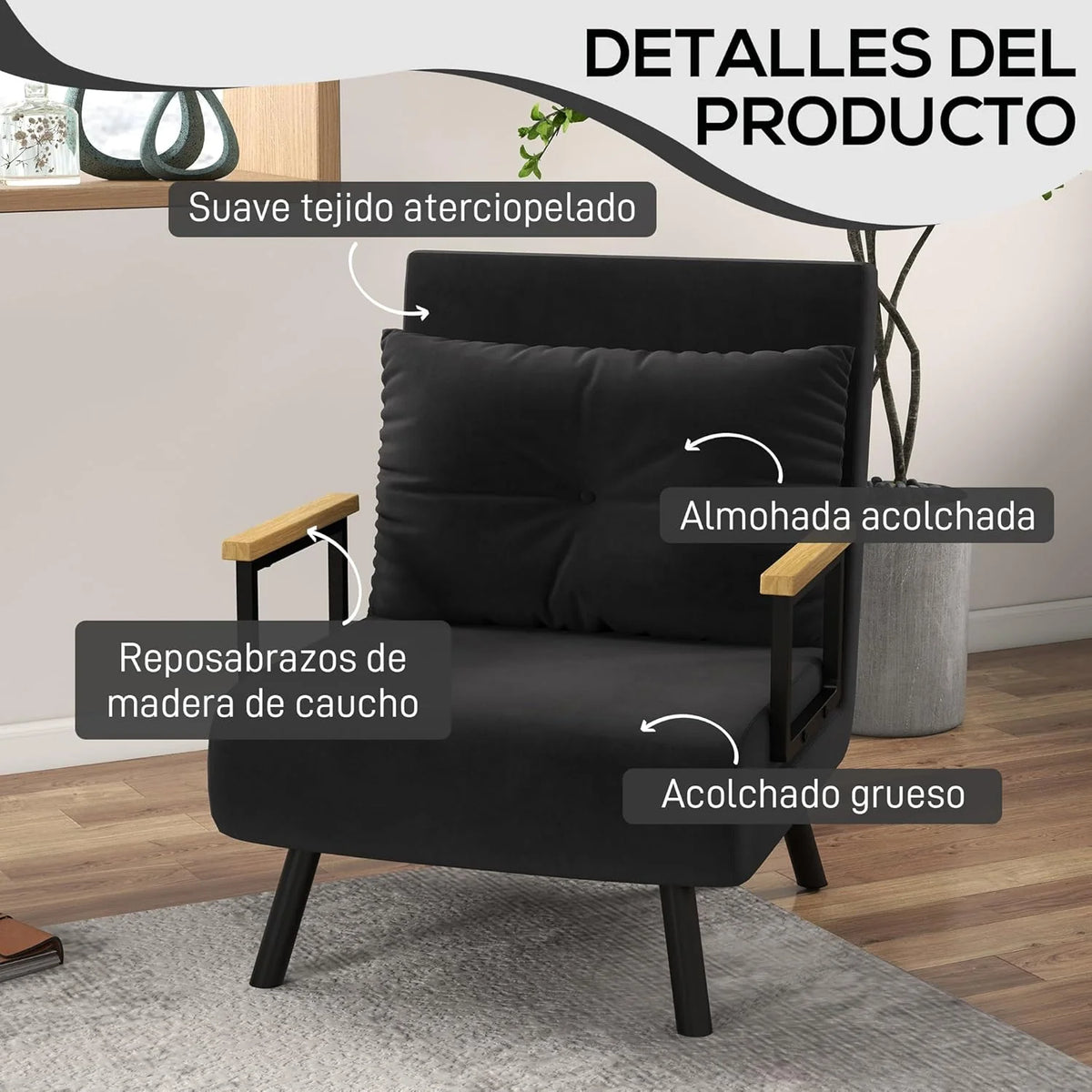 HOMCOM Sofa Bed 2 Seater Folding Sofa Bed Upholstered in Velvet with 5 Levels Adjustable Backrest and Padded Pillows for Office Bedroom Living Room 102 x 73 x 81 cm Beige