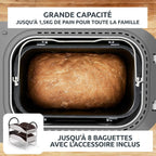 Moulinex Home Bread Baguette Machine à petits pains, 16 programmes, Résultats homogènes, Jusqu'à 1,5 kg de pain frais, Plaques croustillants, 3 niveaux de dorage OW610110, Blanc
