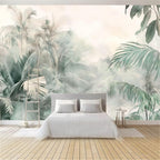 Aquarelle Papier Peint Panoramique plantes tropicales de la jungle Toison Mur 350x256 cm Moderne Papier Peint intissé pour Chambre Salon Bureau Personnalisé Décoration Murale