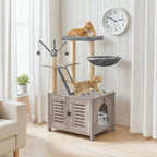 HOOBRO Arbre à Chat avec Maison de Litière pour Chat, Maison pour Chat en Bois avec Tour à Chat, Grège