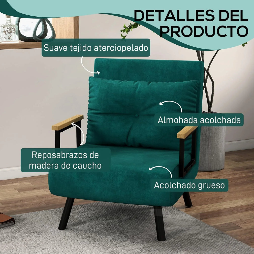 HOMCOM Sofa Bed 2 Seater Folding Sofa Bed Upholstered in Velvet with 5 Levels Adjustable Backrest and Padded Pillows for Office Bedroom Living Room 102 x 73 x 81 cm Beige