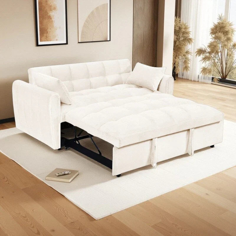 64.96 Velvet 3-in-1 Convertible Sofa Bed with Adjustable Back, Storage Pocket, and 500lb Weight Capacity