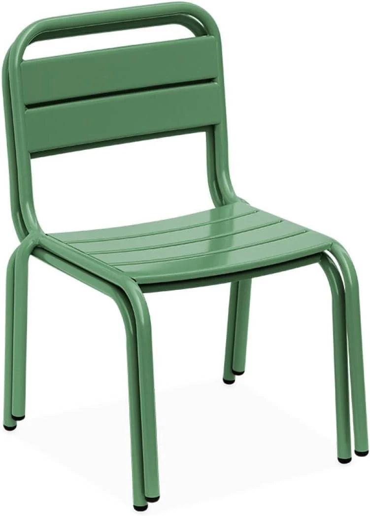 sweeek - Table de Jardin Enfant métal + 2 assises Vert de Gris Anna. 48x48cm