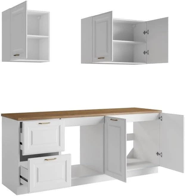Vente-unique - Cuisine compléte - avec Plan de Travail 200 cm - Blanc et Naturel - CELOMIA