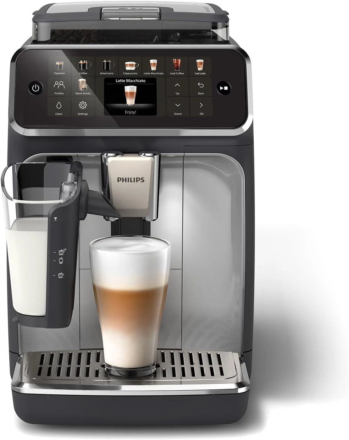 Série 5400 Machine Expresso - Café à Grain - LatteGo Mousseur à Lait, 12 Spécialités de Café, Affichage Intuitif, 4 Profils Utilisateur, Chrome (EP5447/90)