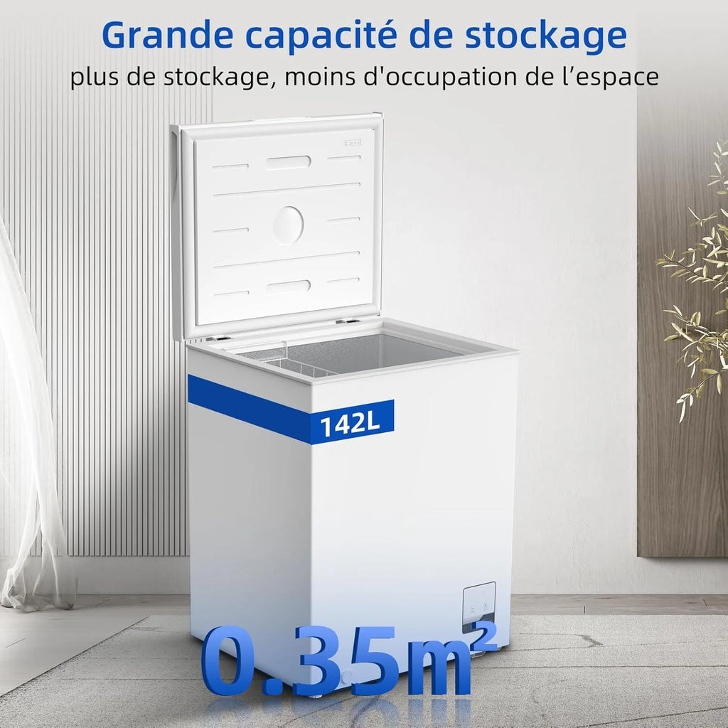 Congélateur coffre CHiQ 142L, 63,5 x 55,6 x 83,5cm, Congélateur Inverter, Affichage de la température extérieure, Mode de congélation rapide -32℃, Grille métallique,Faible bruit