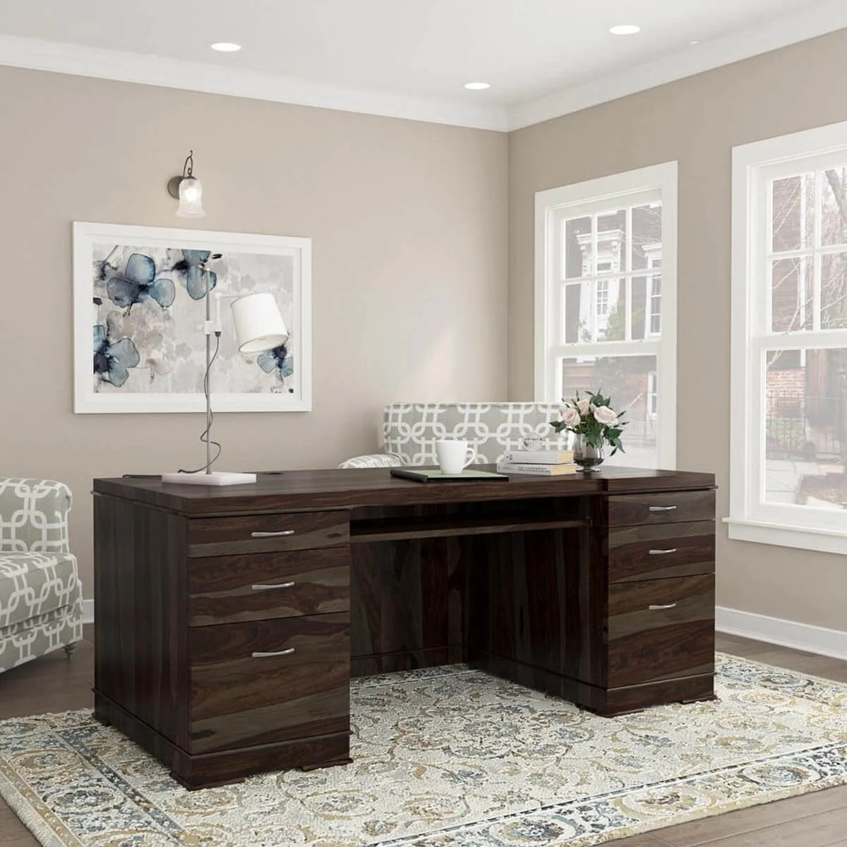 Nismaaya Acelin Modern Solid Wood Office Executive Desk With Keyboard Tray