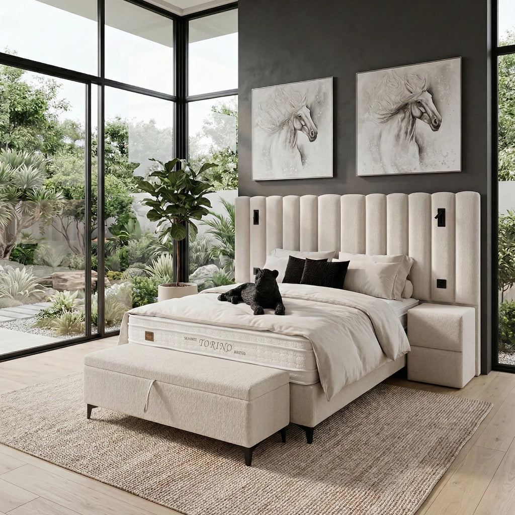 Ensemble Lit Coffre Complet avec Matelas et Surmatelas