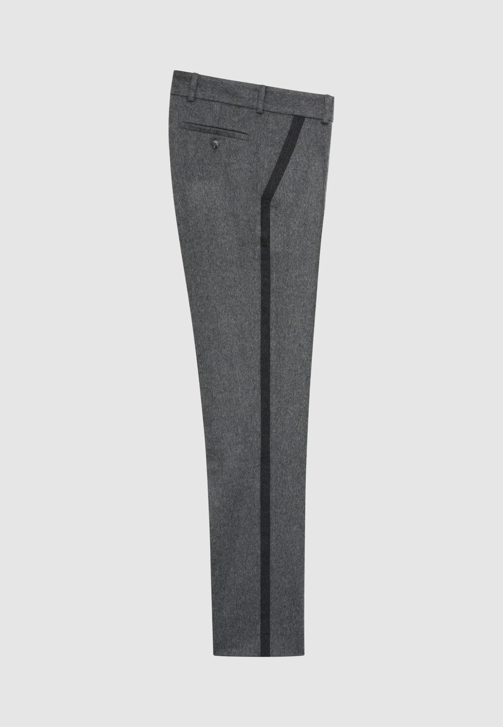 Pantalon en flanelle de laine gris à bandes latérales contrastées