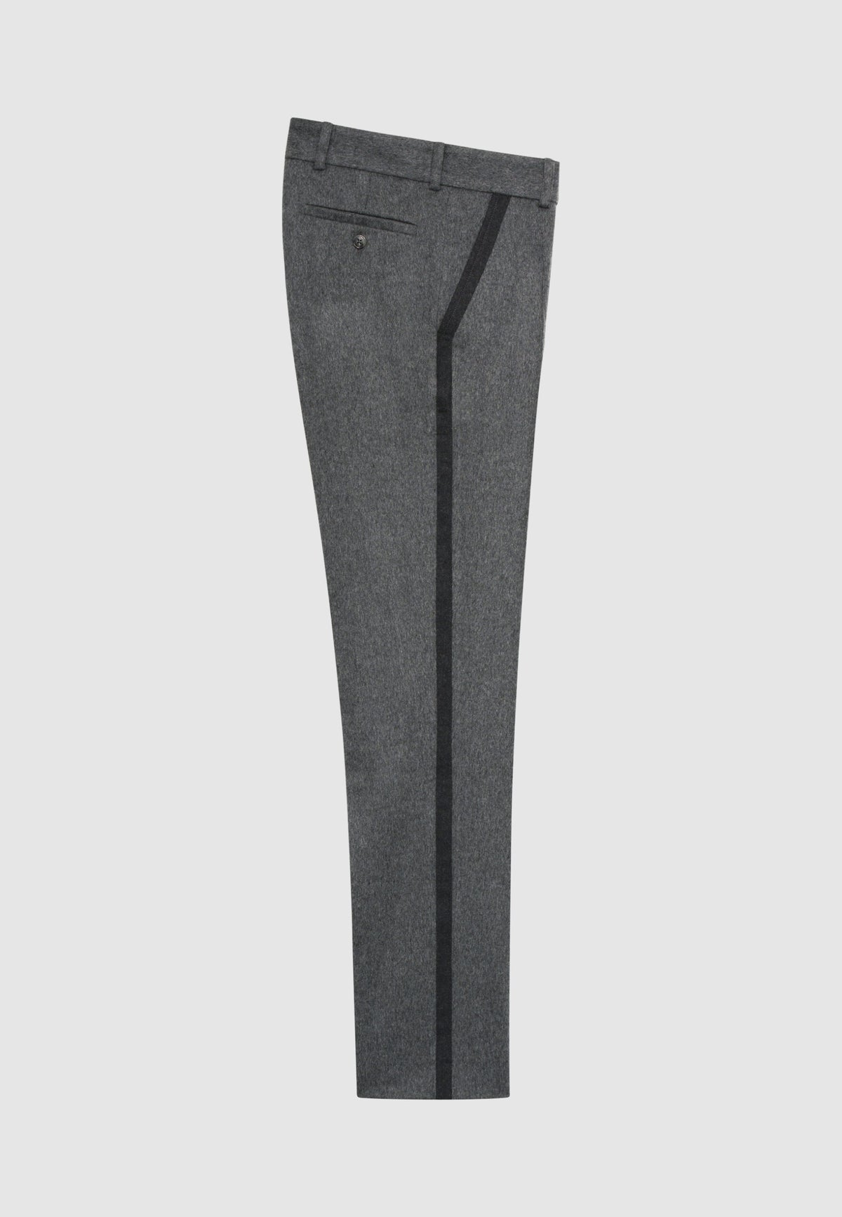 Pantalon en flanelle de laine gris à bandes latérales contrastées