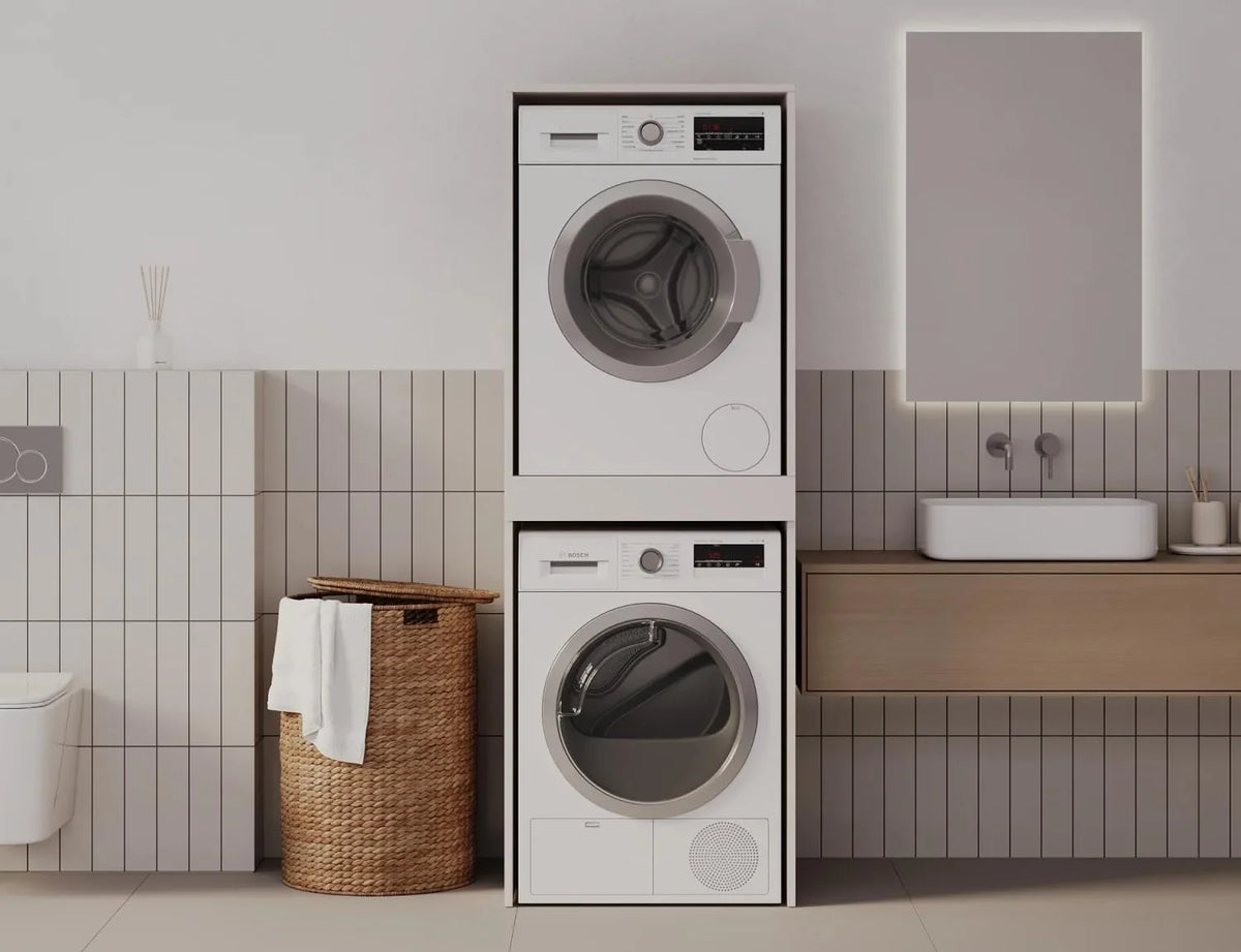 PLATAN ROOM Armoire pour lave-linge et sèche-linge avec plateau coulissant 187 x 65 x 66 cm blanc