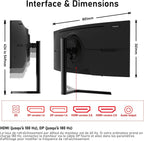 Gawfolk Écran PC Ultra Large 34 Pouces 1000R incurvé 180Hz Gaming Computer Moniteur 21:9 UWQHD (3440x1440),1ms,100% sRGB,Adaptive Sync,Display Port、HDMI,Fonction de Levage,Compatible avec Mural -Noir