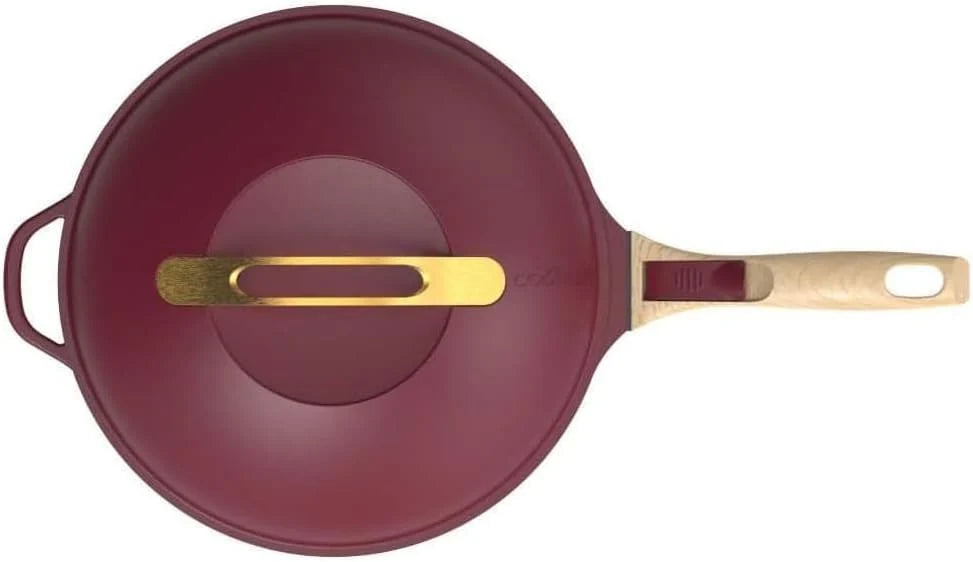 COOKUT - La Fabuleuse poêle 8 en 1 - "PETIT MODELE 24 cm" – Un seul ustensile qui remplace poêle, casserole, sauteuse - 2 poignées amovibles, panier vapeur/friture, spatule en bois - RUBIS