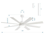 65 Inch 8-Blade Black LED Ceiling Fan with Light and Remote