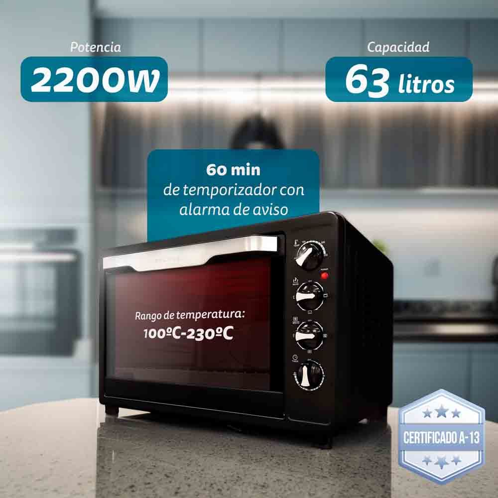 Horno Eléctrico Multifunción De Sobremesa  De 63l - Hr-63rmrrusti - 2200w - Negro