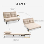 HOMCOM Sofa Bed 2 Seater Folding Sofa Bed Upholstered in Velvet with 5 Levels Adjustable Backrest and Padded Pillows for Office Bedroom Living Room 102 x 73 x 81 cm Beige