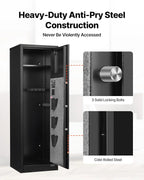 VEVOR Armoire à 8-10 Fusils, Coffre-Fort pour Armes à Feu Verrouillage par Empreinte Digitale et Mot de Passe et Clés, avec 3 Poches pour Pistolets et Supports Réglables, Accès Rapide, pour Domicile