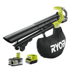Souffleur aspiro-broyeur RYOBI RBV1850 3en1 18V - max 201 Km/h - 1 batterie Li-Ion 5Ah + Chargeur