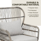 3 Piece Outdoor Wicker Conversation Bistro Set, All-Weather Rattan Furniture Patio Chairs Set with Cushions