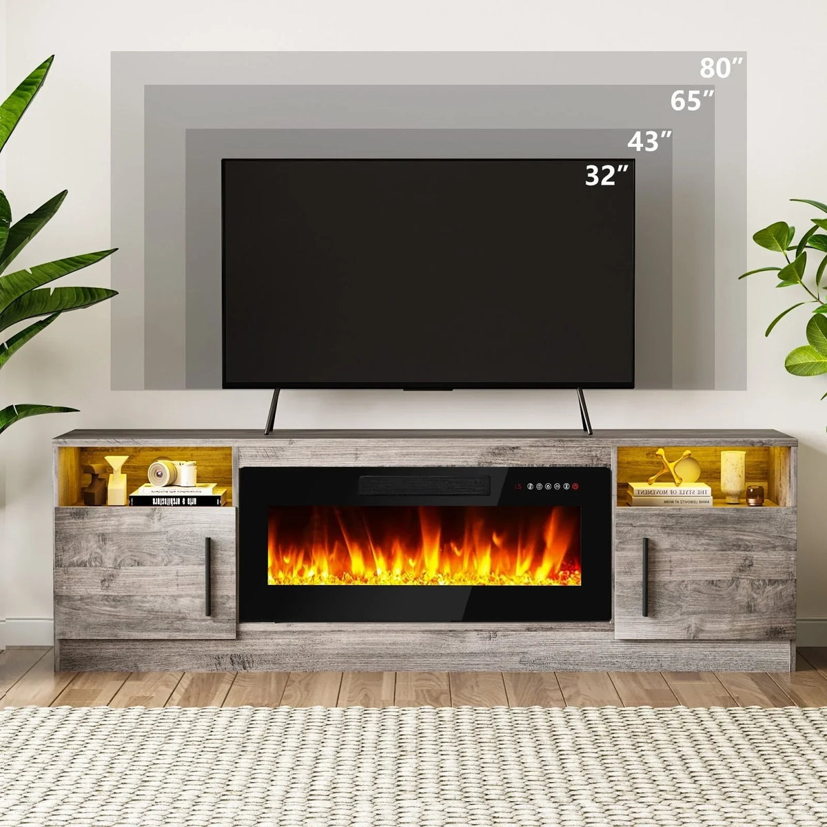 Bossin 70 Fireplace TV Stand with 36 Electric Fireplace, TV Stand for TVs Up to 80, 16 Colors LED Lights/Entertainment Center