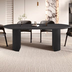 Table Ovale Bois Brun Foncé 200/220 cm – Pieds Cylindriques Texturés