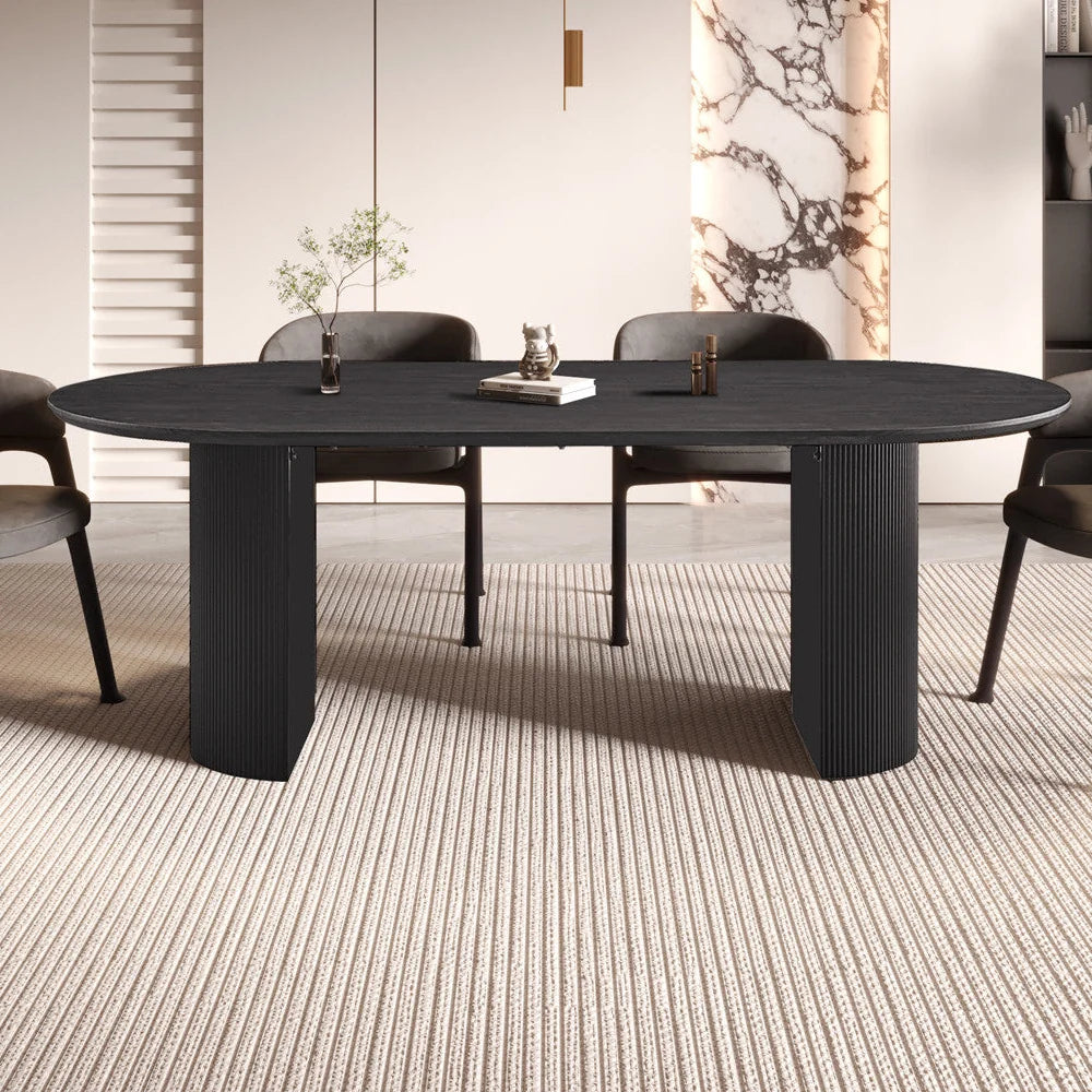 Table Ovale Bois Brun Foncé 200/220 cm – Pieds Cylindriques Texturés