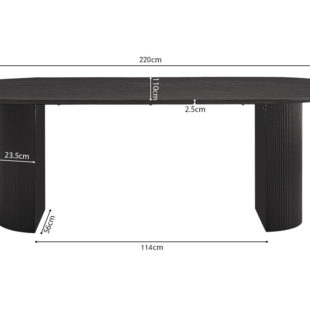Table Ovale Bois Brun Foncé 200/220 cm – Pieds Cylindriques Texturés
