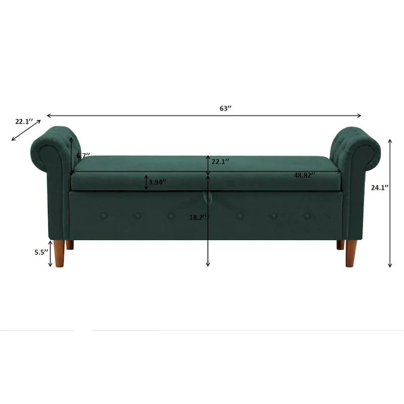 Storage Bench for Bedroom End of Bed Rolled Armed Velvet Ottoman Couch Long Bench