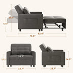 3-in-1 Adjustable Sleeper Sofa Bed, Pull Out Chair Sofa, Convertible Folding Bed for Living Room