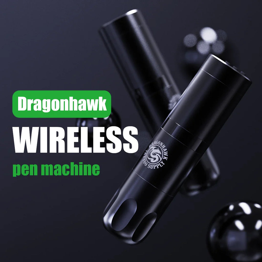 Kit de Máquina de Tatuaje Inalámbrica Dragonhawk X3 con 10 Cartuchos y Dos Botellas de Tinta Negra