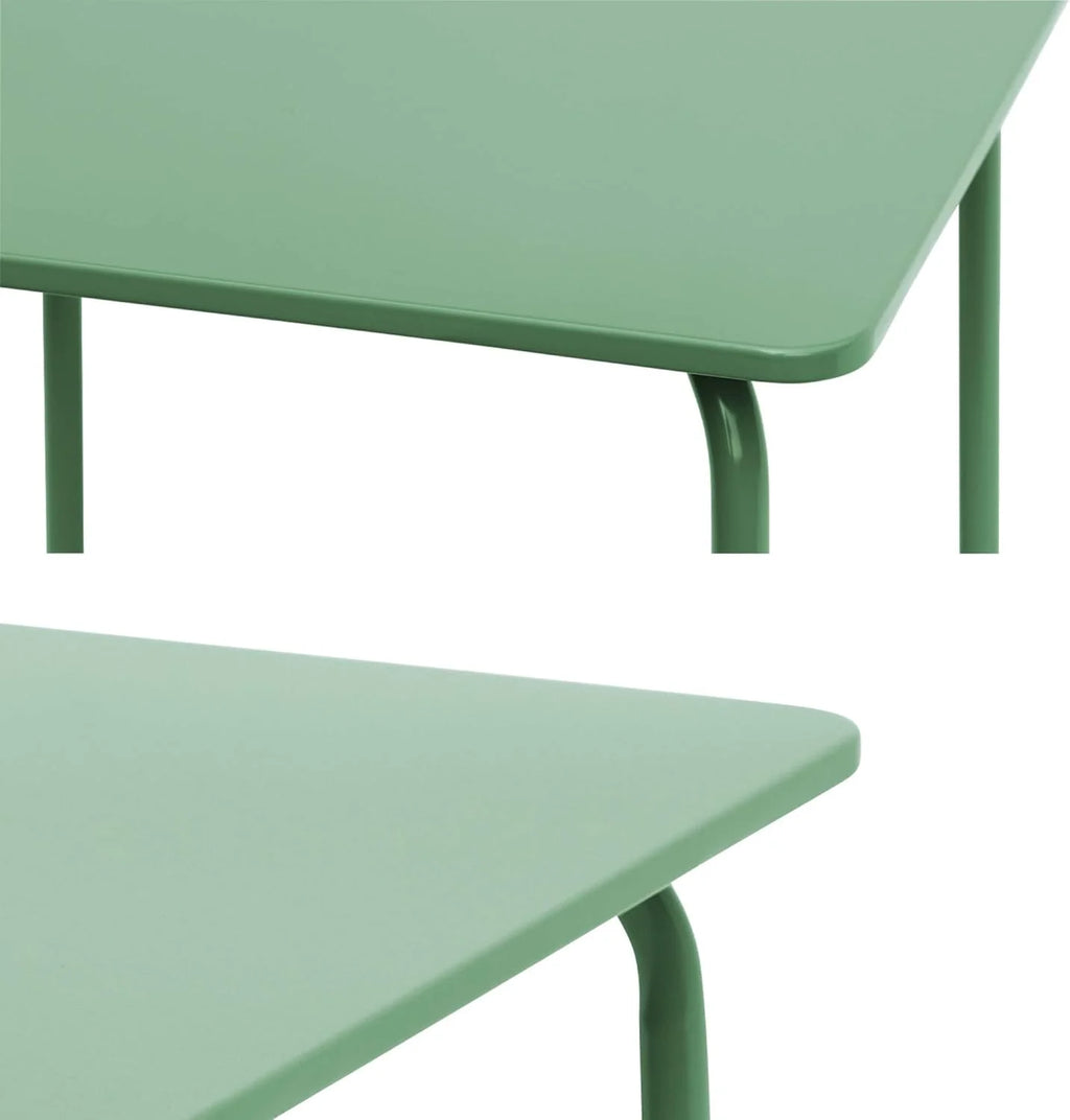 sweeek - Table de Jardin Enfant métal + 2 assises Vert de Gris Anna. 48x48cm