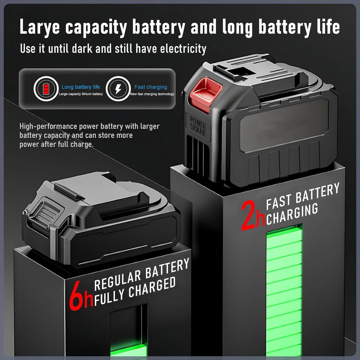 Sécateur électrique professionnel sans fil avec perche télescopique 2,1 m, écran LCD, batteries lithium rechargeables (2)