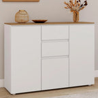 IDMarket - Buffet 100 cm Toby 3 Portes 2 tiroirs Blanc et Plateau Bois