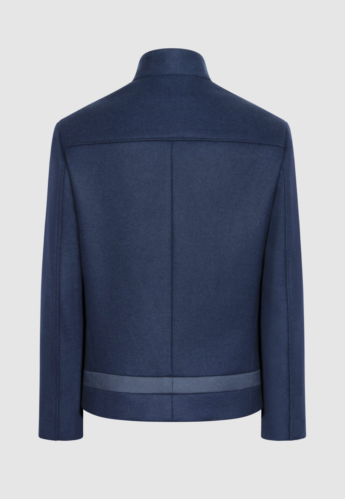 Blouson zippé en laine bleu à découpes contrastées