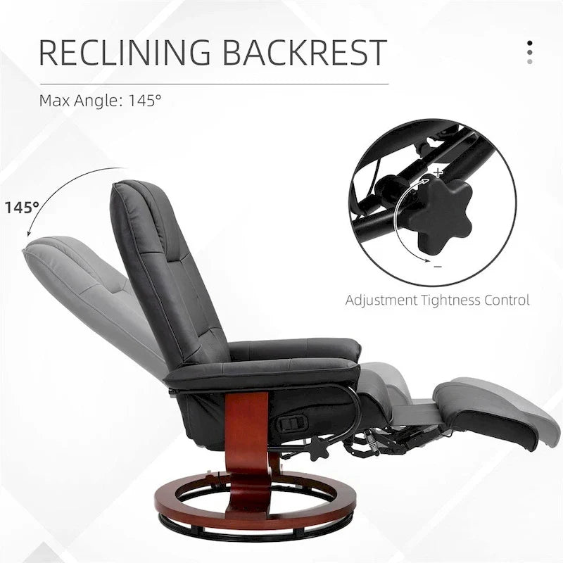 Leather Adjustable Swivel Lounge Chair with Footrest and Armrest