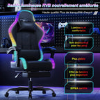 Devoko Chaise Gaming Ergonomique avec LED RGB, Massage Lombaire & Repose-Pieds – Fauteuil Gamer avec Appui-tête réglable – Dossier inclinable & Hauteur Ajustable – 180 kg – Noir