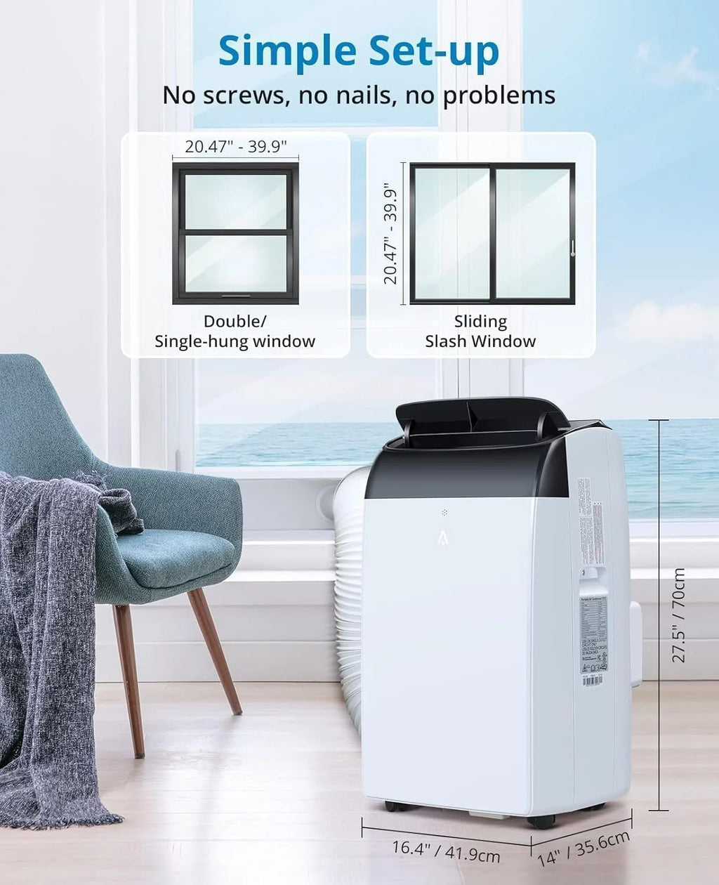 GarveeTech Climatiseur mobile 5-en-1 10000 BTU – Refroidissement, déshumidification, ventilation, mode Follow-Me – 2 vitesses, minuterie 24h, silencieux