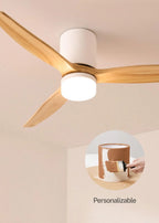 CREATE / WINDCALM CONCRETE/Ventilateur de plafond blanc bois clair avec télécommande / 40W, Carcasse en plâtre personnalisable, Ø132 cm, programmable, fonction été-hiver, lumière LED 3 températures