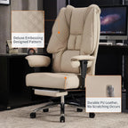 Silla de Oficina Alta y Ancha para 400 lbs, Silla Ejecutiva de Cuero con Respaldo Alto y Reposapiés, Silla Ergonómica con Soporte Lumbar para Aliviar el Dolor de Espalda Baja (Beige)