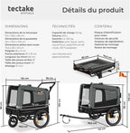 tectake® Remorque Velo Chien 3 en 1 Pliable avec Reflecteurs, Drapeau, Remorques Vélo pour Chiens Aussi comme Poussette Chien Animaux de Compagnie de Taille Moyenne Charge Maximale 40 kg